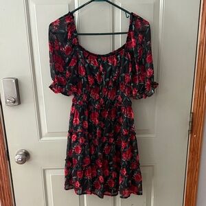 Trixxi Black and Red Floral Mini Dress